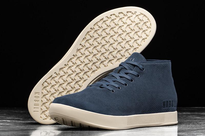 Navy Nobull Ivory Suede Mid Men's Trainers | CA L1409I